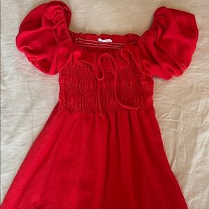 Elegant Red Puff Sleeve Maxi Dress